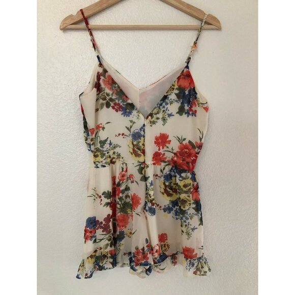 Honey Punch White Floral Romper Ruffle Shorts Thin Straps Women's Small - Picture 3 of 5